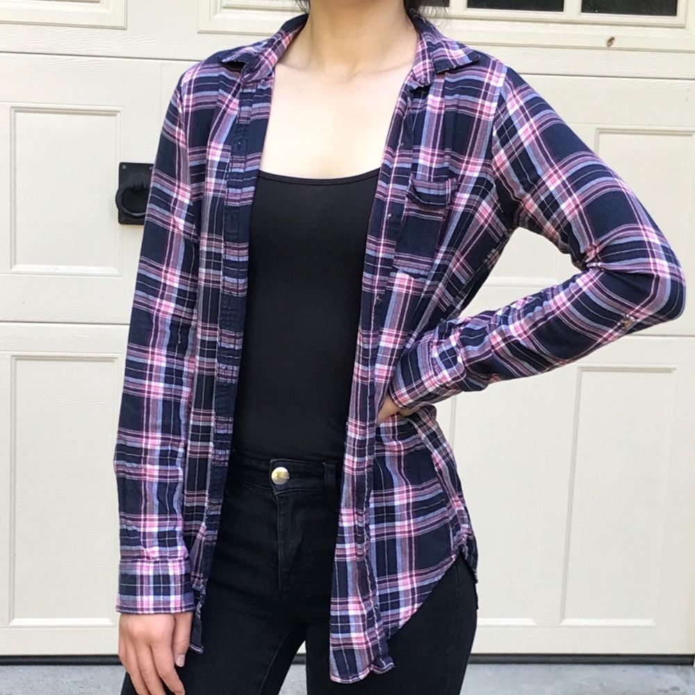 Super cozy PINK and NAVY PLAID FLANNEL!!